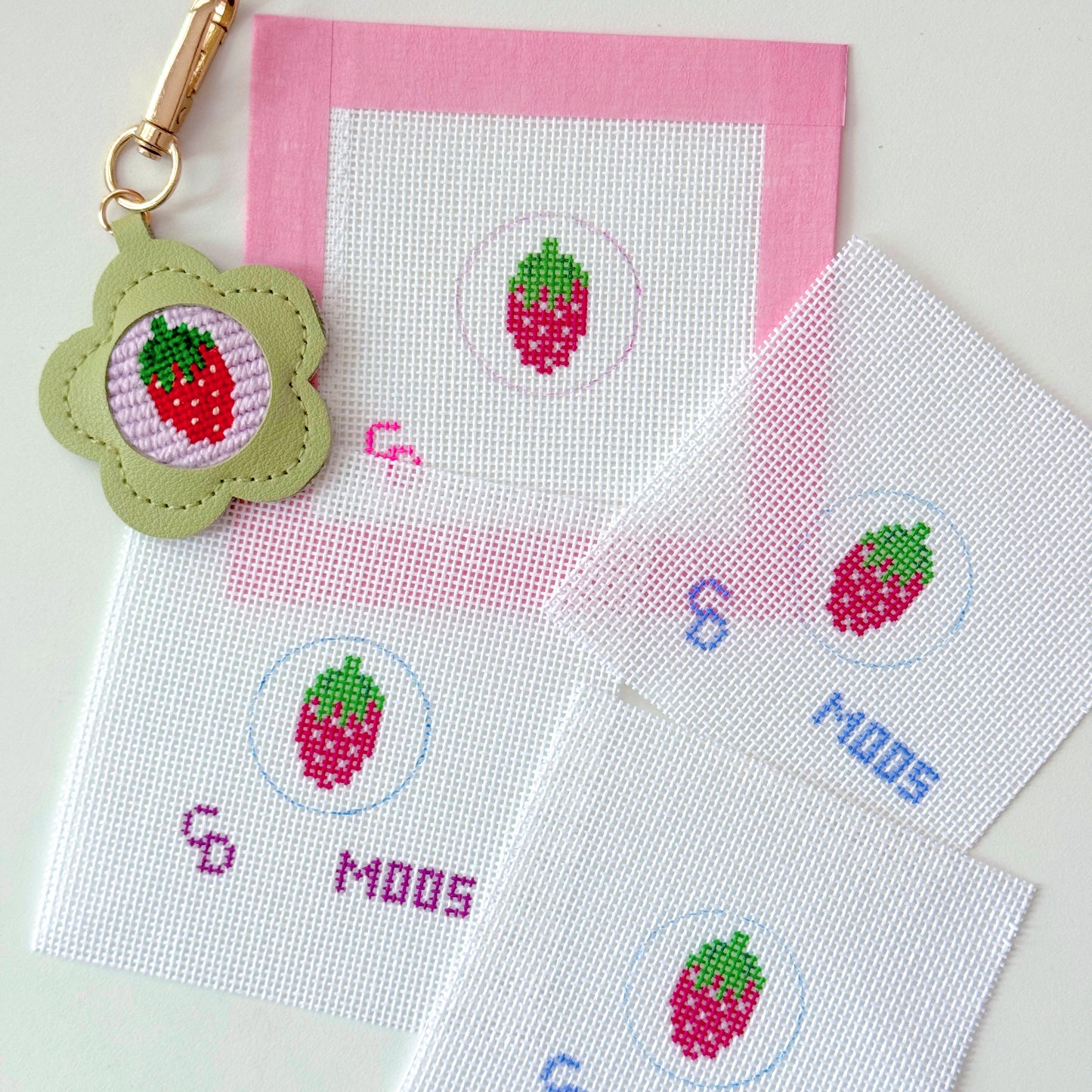 Mini Strawberry 1” Circle Key Fob Canvas Insert, 18 Mesh, Beginner Needlepoint