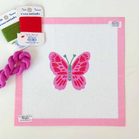Pink Red Butterfly 18 Mesh Needlepoint Canvas, Artisan Printed Canvas, 4x4 Design Spring Needlepoint Canvas