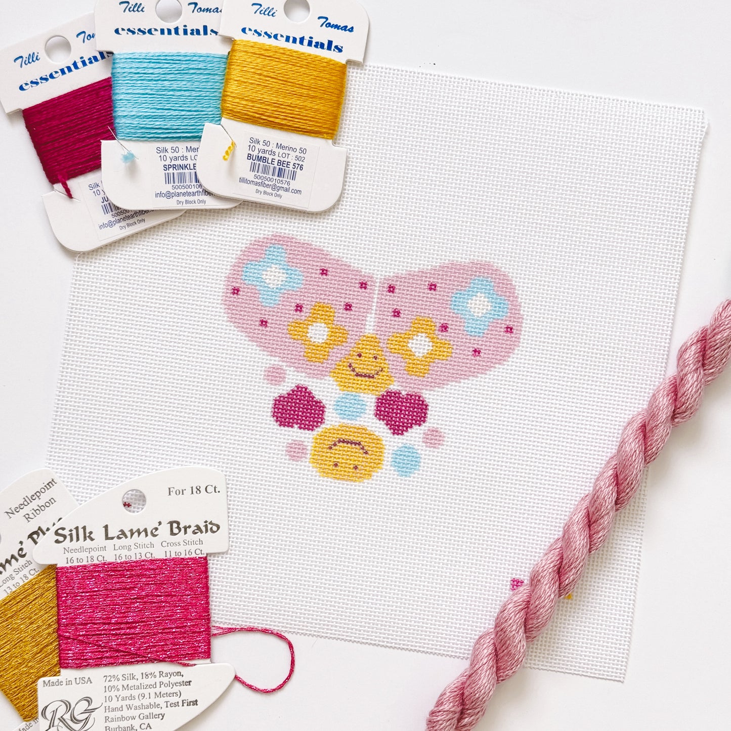 Happy Pills Aesthetic Needlepoint Canvas | Hand-Painted 5” Design on 8"x8" 18 Mesh | Ready to Ship