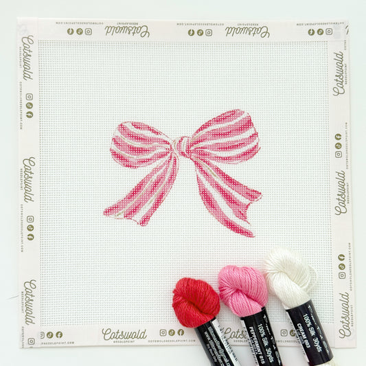 Pink Red Striped Christmas Needlepoint Canvas, 18 Mesh, Artisan Printed Needlepoint, 4x4 Design