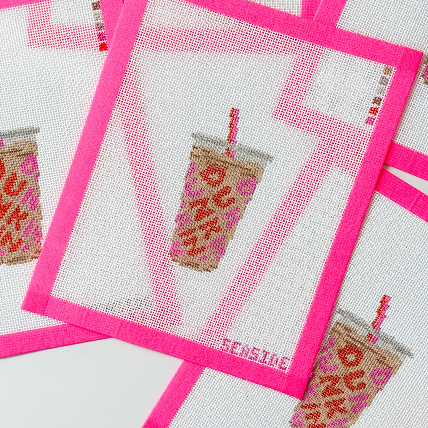 DD Iced Coffee Cup 18 Mesh Needlepoint Canvas 5” design
