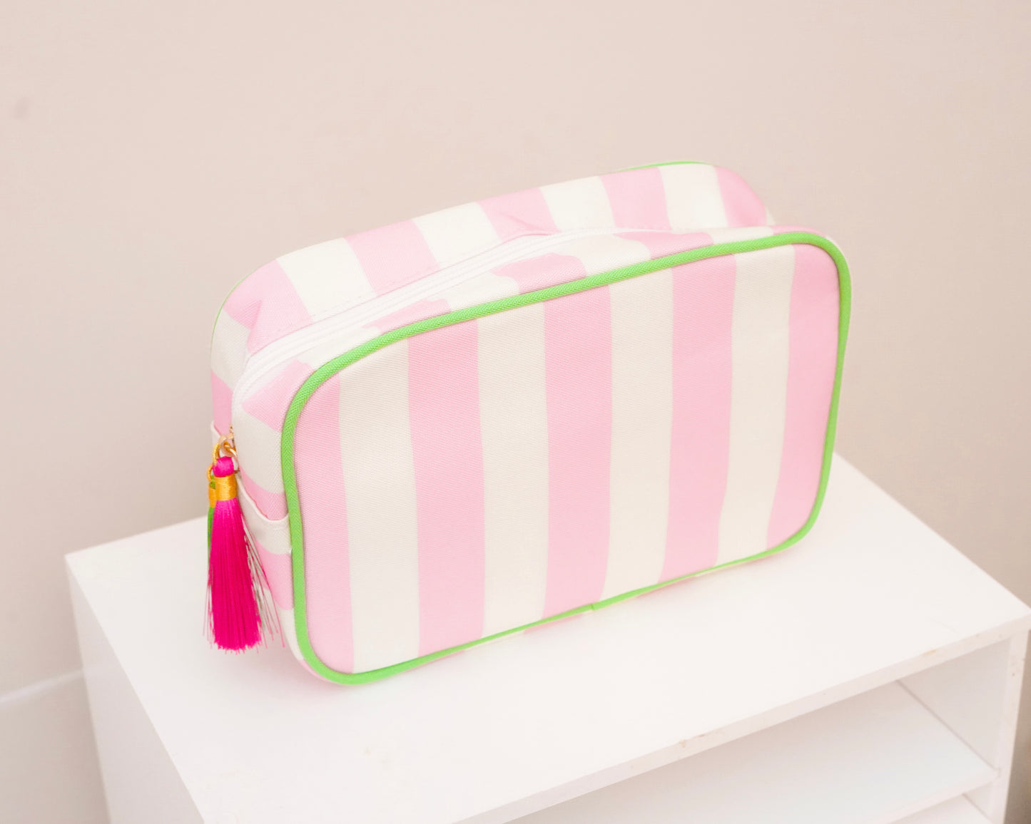 Pink Striped Needlepoint Accessories Zip Pouch, Needlepoint Project Bag