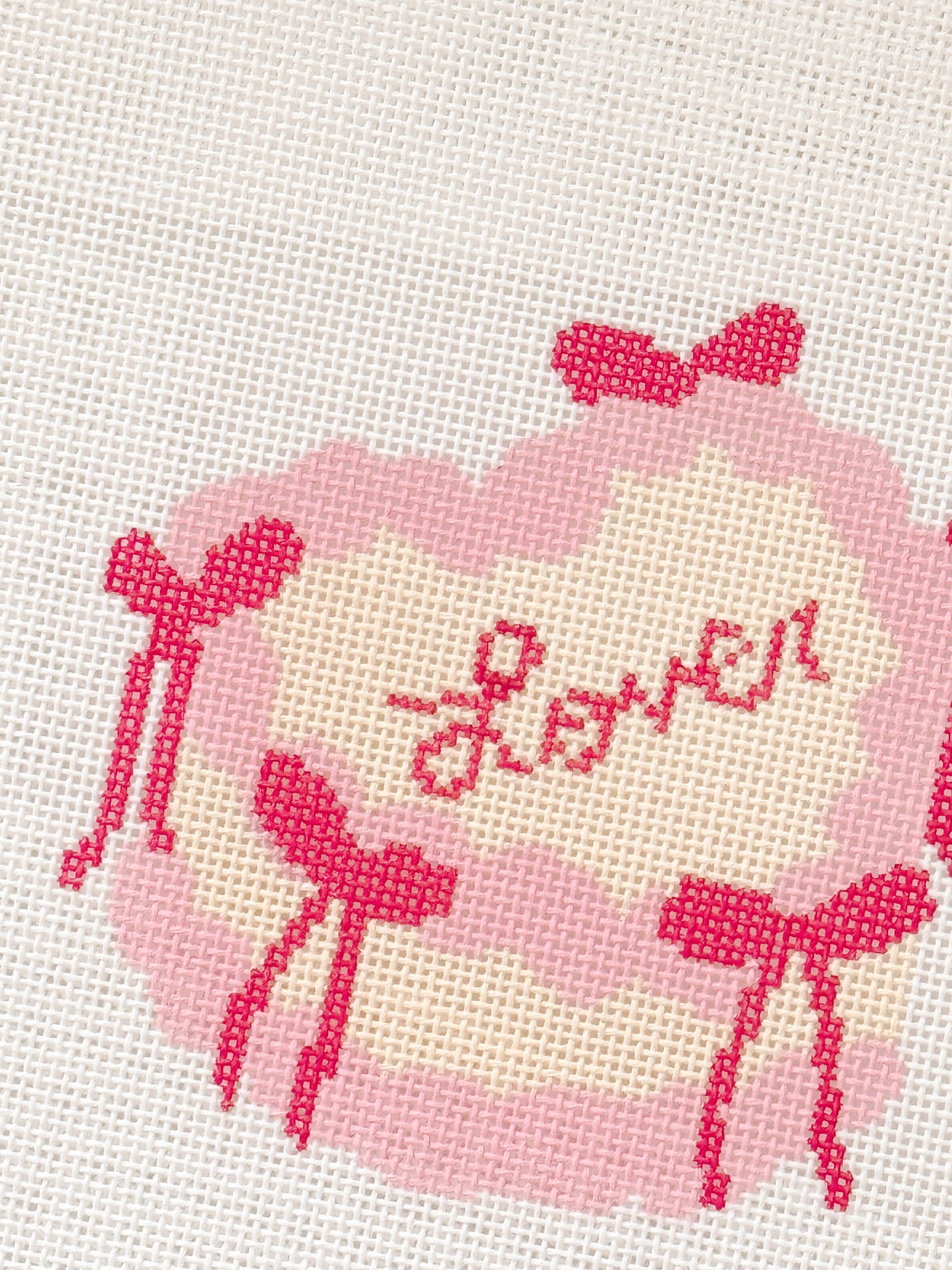 Coquette Bow Heart Cake Needlepoint Canvas | 4” 18 Mesh Coquette Needlepoint Design | Valentine’s Day Bow Cake