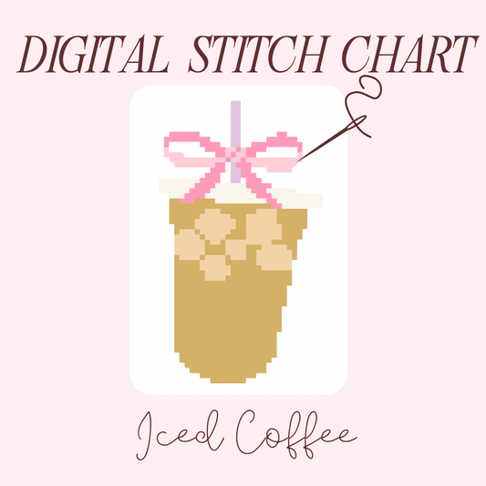 Iced Coffee Needlepoint PDF Stitch Chart, Cross Stitch Coffee Chart, Diy Paint Needlepoint Canvas PDF, 13 Mesh Needlepoint pdf