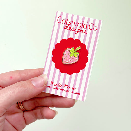 Pink Strawberry Needlepoint Needle minder, Aesthetic Needle minder, Whimsical Needle minder
