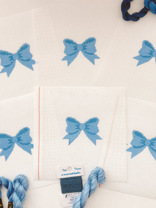 Aesthetic Blue Bow Coquette Needlepoint Canvas, 18 Mesh Bow Beginner Needlepoint Canvas, 2"x3” Bow Canvas