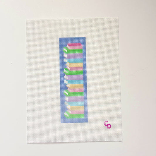 Book Stack Bookmark Hand Painted Needlepoint Canvas 18 Mesh, 2x5 Design