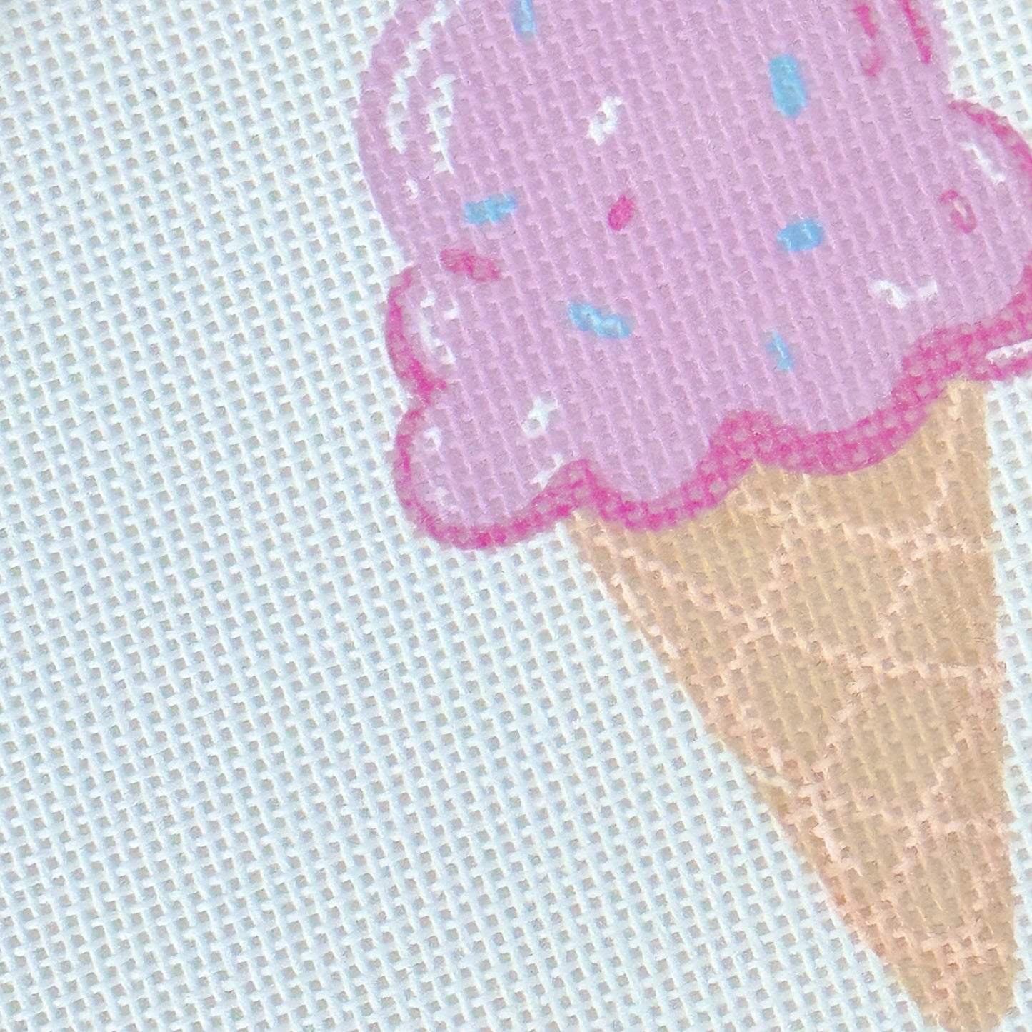 Pink Ice Cream Cone Needlepoint Canvas, Artisan Printed Needlepoint Canvas, 18 Mesh, 3x4 Design