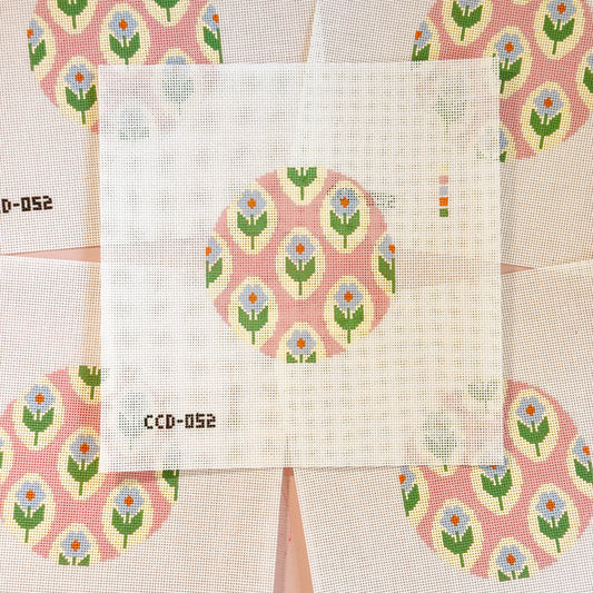 Repeating Flower 4” Round Needlepoint 18 Mesh Canvas, Trendy Needlepoint Canvas