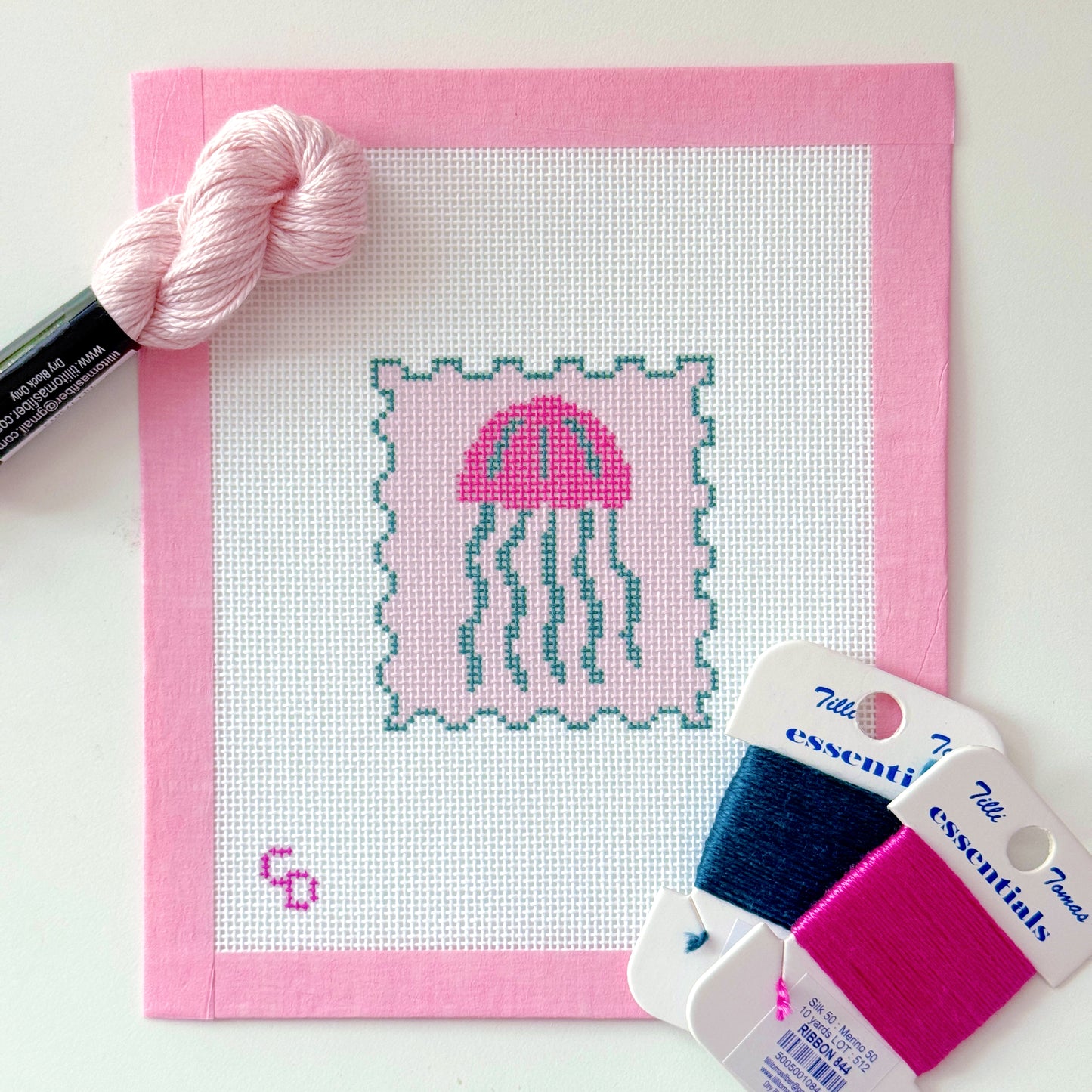 Jellyfish Stamp Needlepoint Canvas, Summer Needlepoint, Beach Needlepoint, 18 Mesh, 2x3 Design