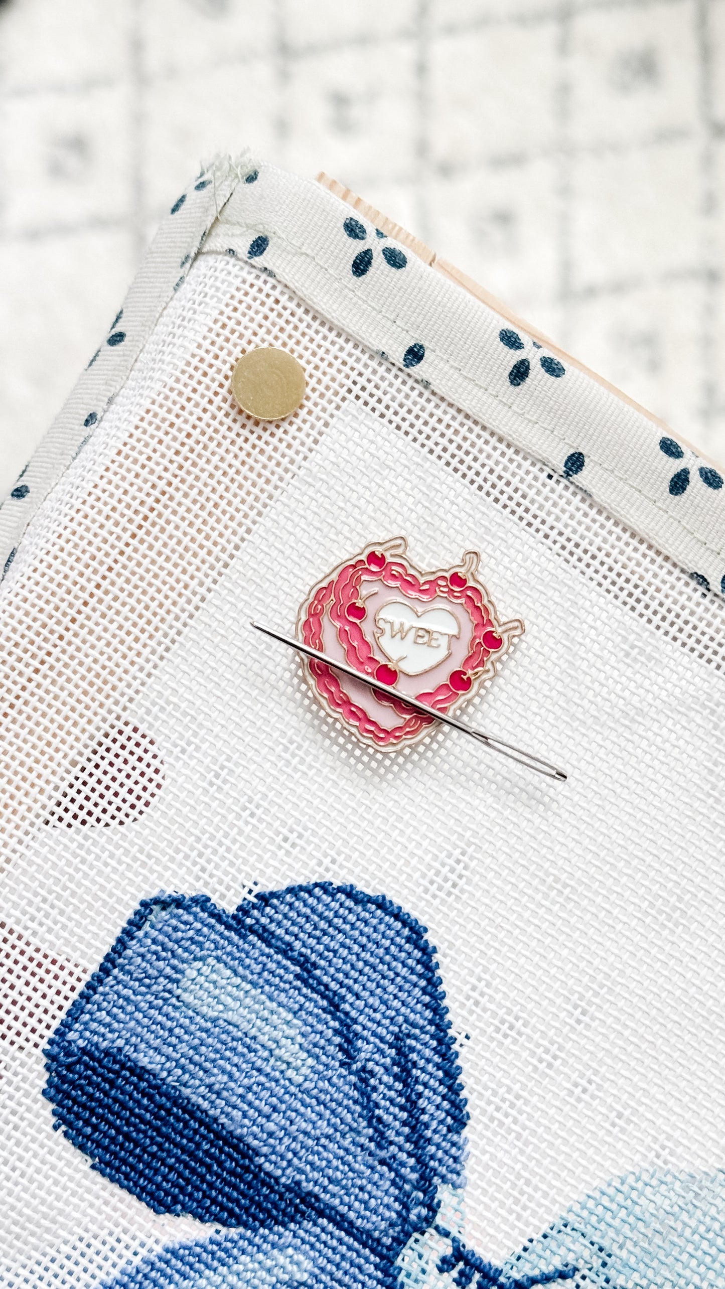 Aesthetic Coquette Needle Minder, Needlepoint Needle Minder, Cherry Heart Cake Cute Pink Neeldle Minder Magnetic