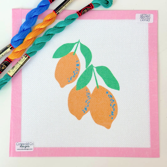 Lemon Tree Needlepoint Canvas, Lemons Summer Needlepoint Canvas, Artisan Printed Canvas, 4x5” Design 18 Mesh
