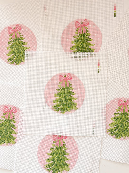 Hand Painted Bow Christmas Tree 4” Needlepoint Ornament Canvas 18 Mesh Christmas Needlepoint Ornament Bow Hand Painted