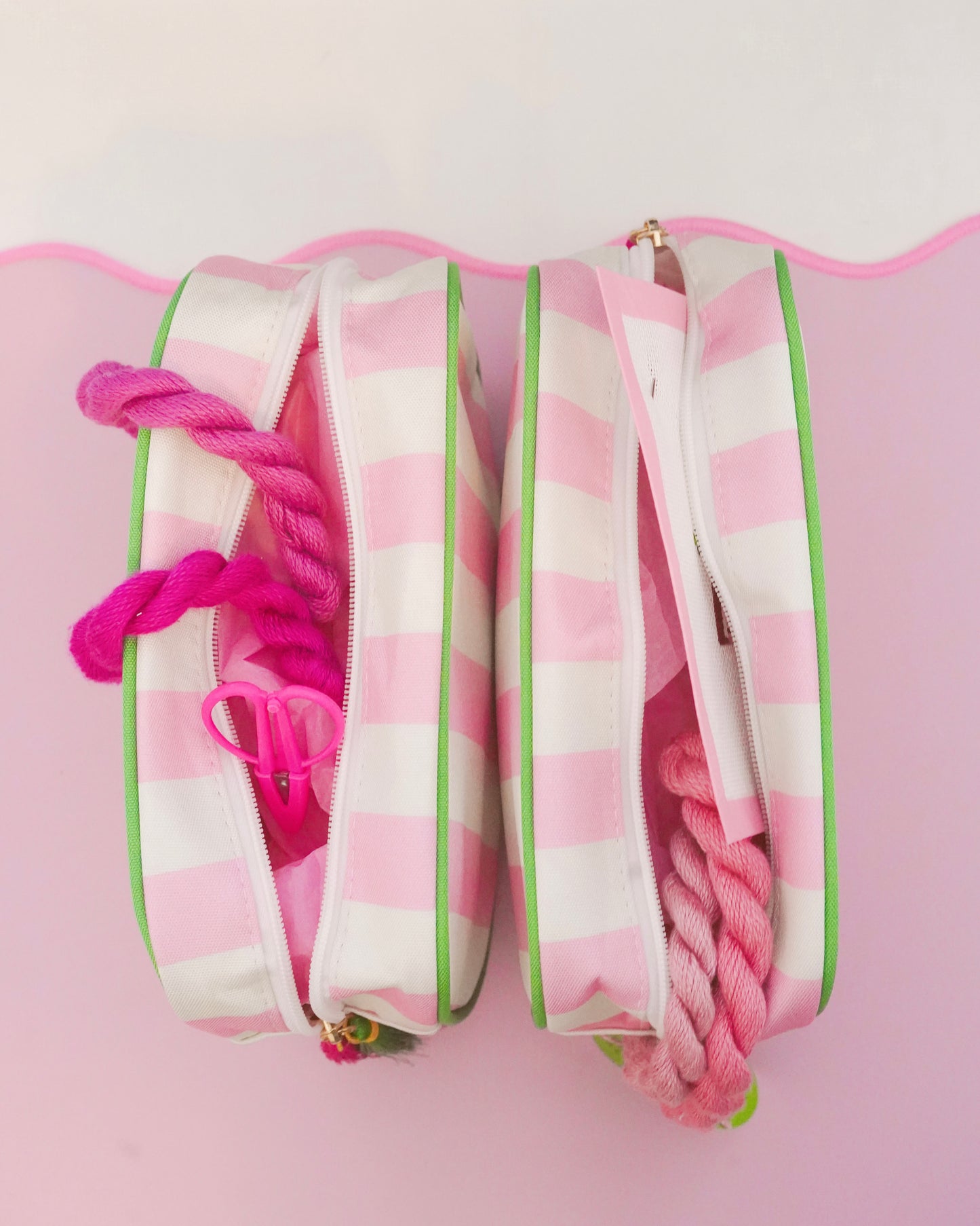 Pink Striped Needlepoint Accessories Zip Pouch, Needlepoint Project Bag