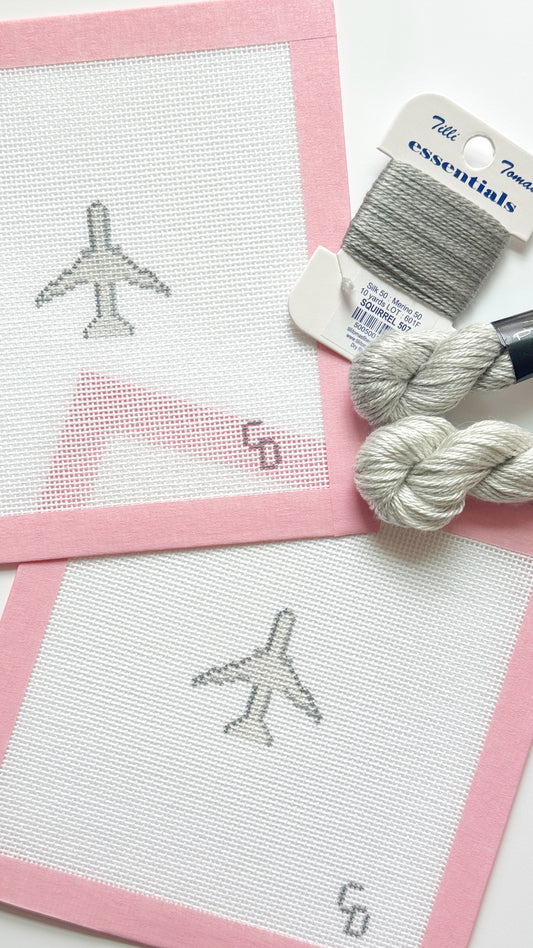 Mini Airplane Grey Needlepoint Canvas, 18 Mesh, 2x2 Design