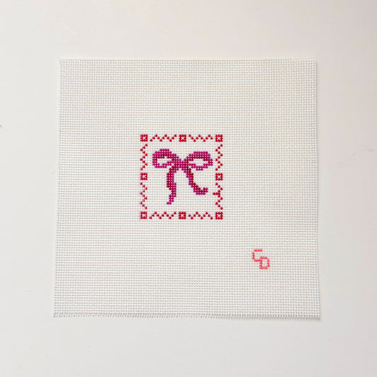 Mini Bow Stamp Hand Painted Needlepoint Canvas 18 Mesh, 2x2 Design, Bag Tag Canvas
