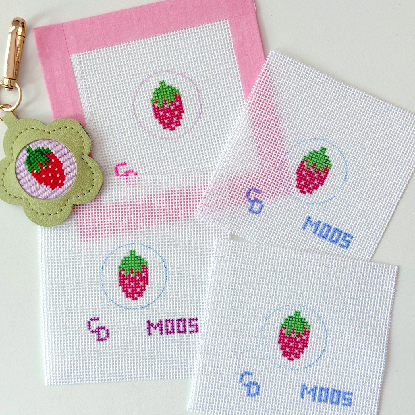Mini Strawberry 1” Circle Key Fob Canvas Insert, 18 Mesh, Beginner Needlepoint