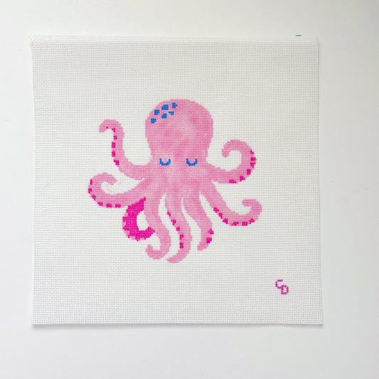 Pink Octopus Pillow Hand Painted Needlepoint Canvas 18 Mesh, 7x7 Design