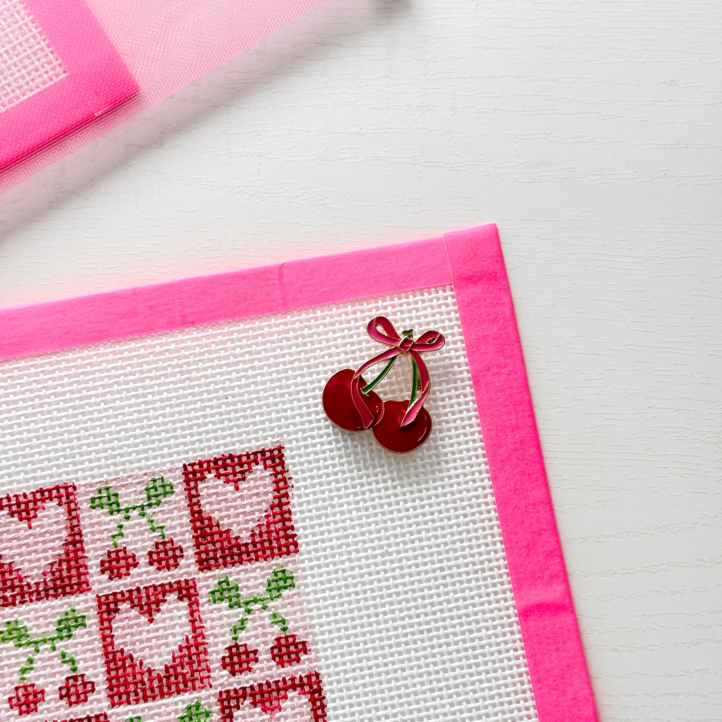 Aesthetic Coquette Needle Minder, Needlepoint Needle Minder, Cherry Cute Pink Needle Minder Magnetic