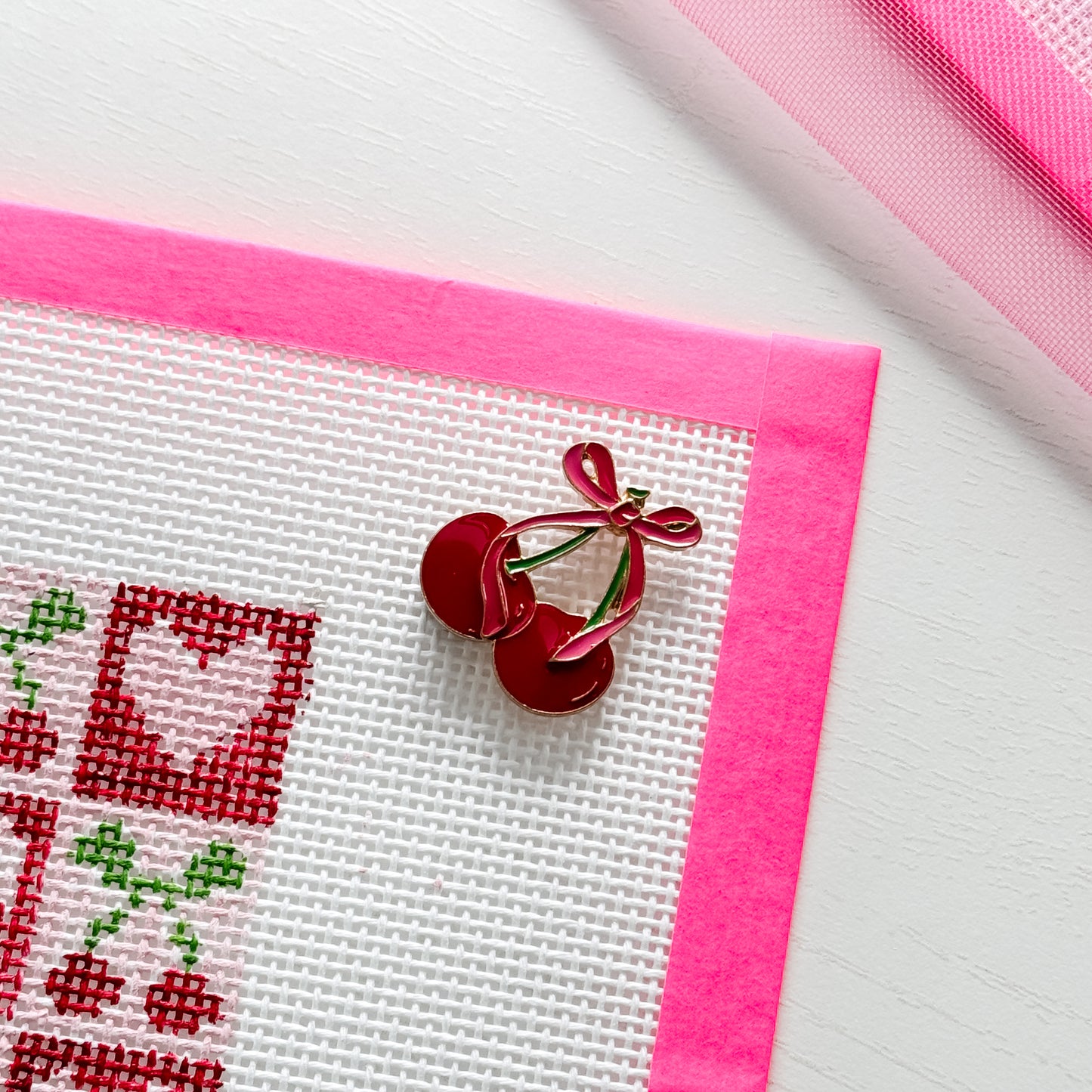 Aesthetic Coquette Needle Minder, Needlepoint Needle Minder, Cherry Cute Pink Needle Minder Magnetic