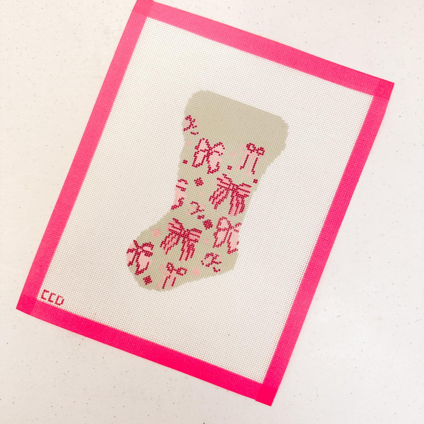 Hand-Painted Coquette Bow Mini Stocking Needlepoint Canvas | 3"x6" 18 Mesh Needlepoint Stocking