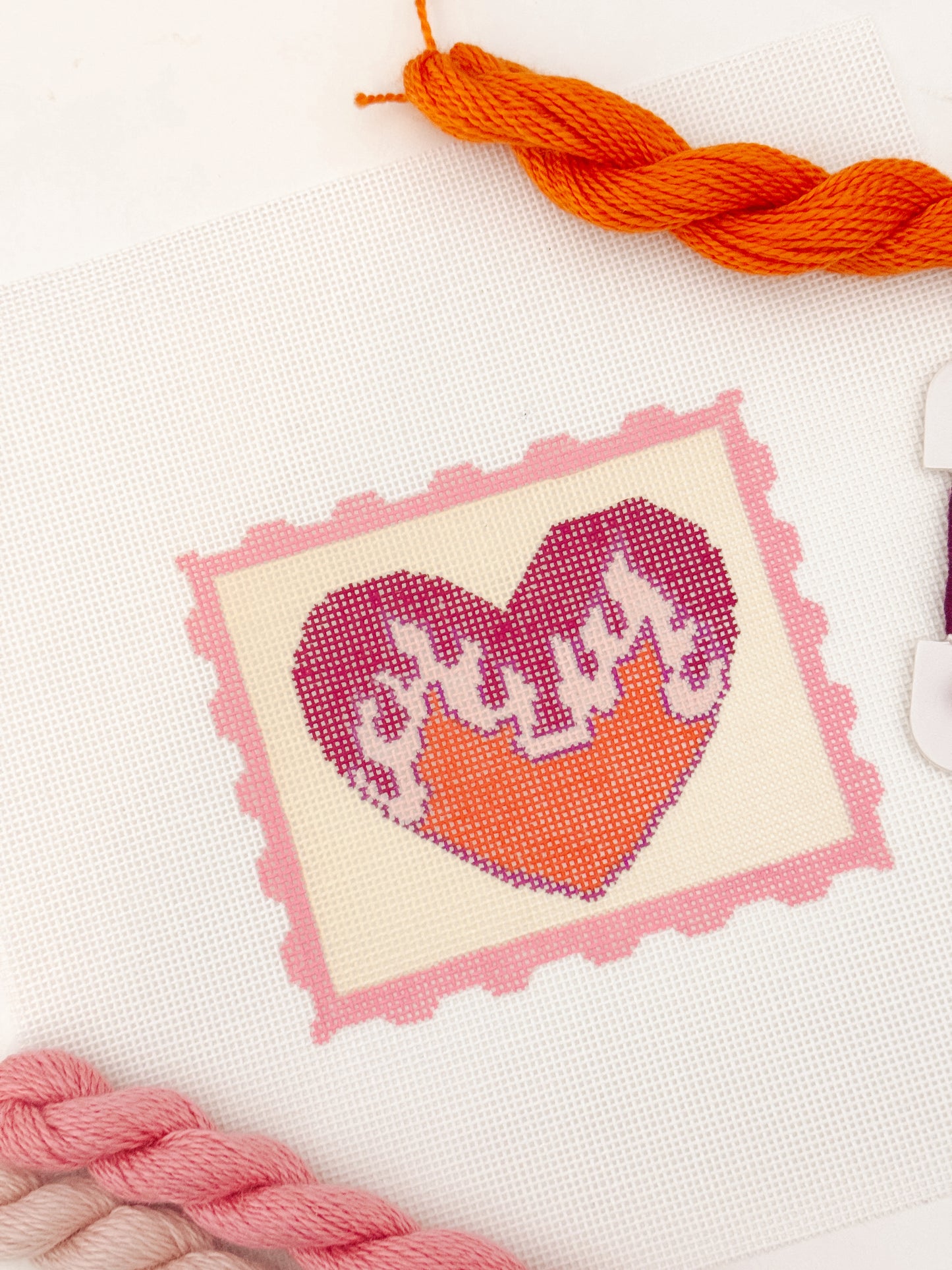Valentines Day Stamp Needlepoint Canvas, Heart Flame Needlepoint Canvas, 3”x3" Needlepoint Canvas