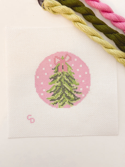 Hand Painted Bow Christmas Tree 4” Needlepoint Ornament Canvas 13 Mesh Christmas Needlepoint Ornament Bow Hand Painted