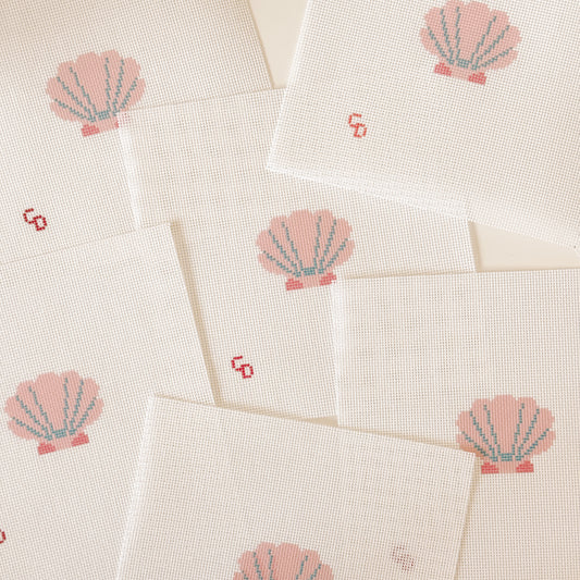 Mini Pink Seashell Stamp Needlepoint Canvas | Hand-Painted 18 Mesh Canvas, Seashell Needlepoint Canvas, Bag Charm Needlepoint Canvas (Copy)