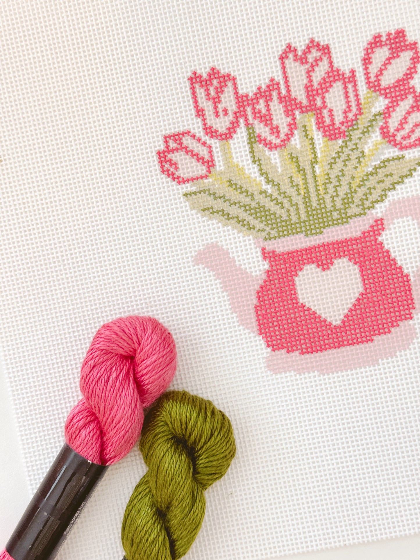 Heart Flower Teapot Needlepoint Canvas, Valentine's Day Needlepoint Canvas, 3”x4" Needlepoint Canvas