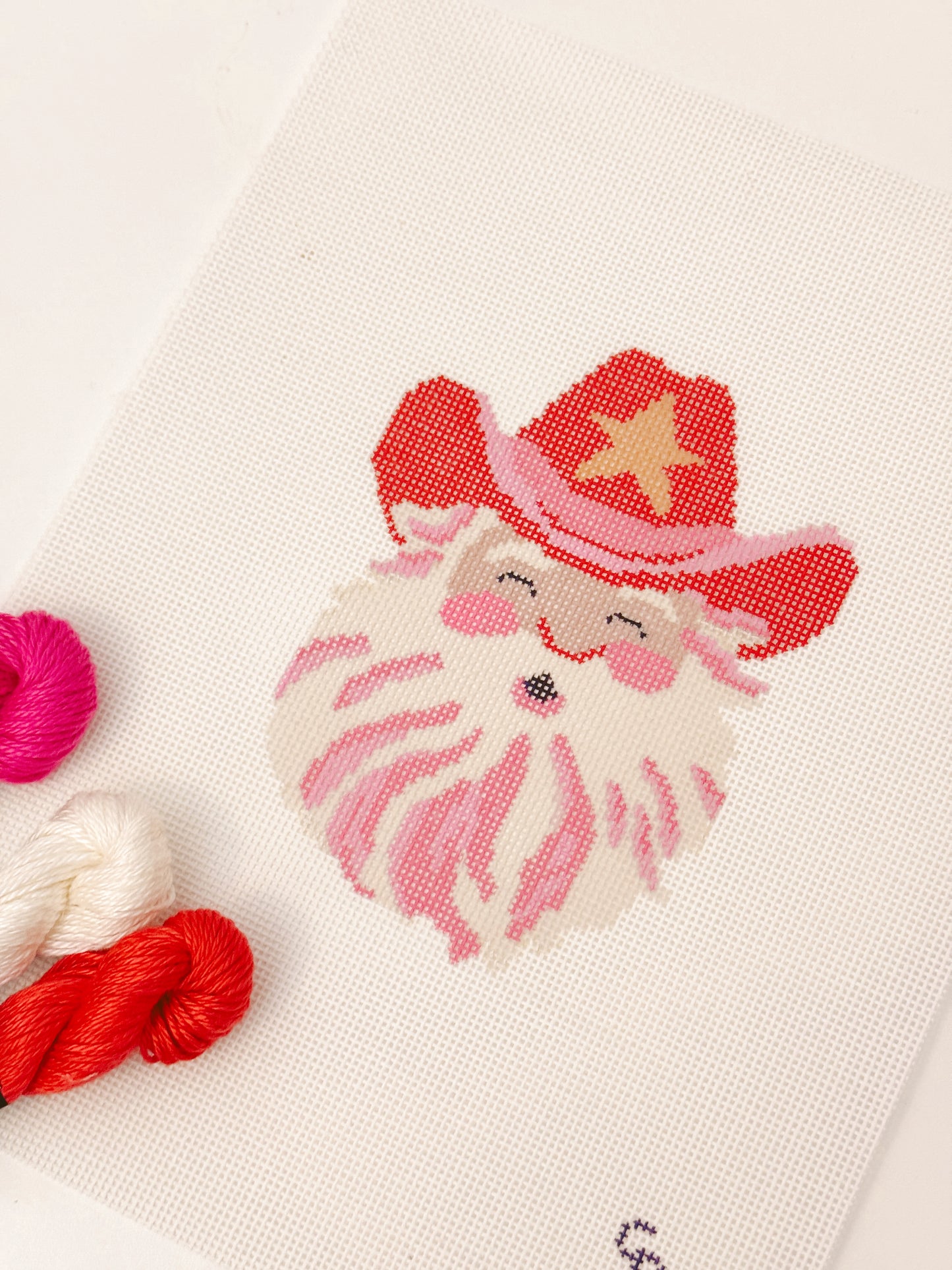 Country Santa Needlepoint Canvas, Cowboy Santa Needlepoint Canvas, 4”x5" Christmas Needlepoint Canvas