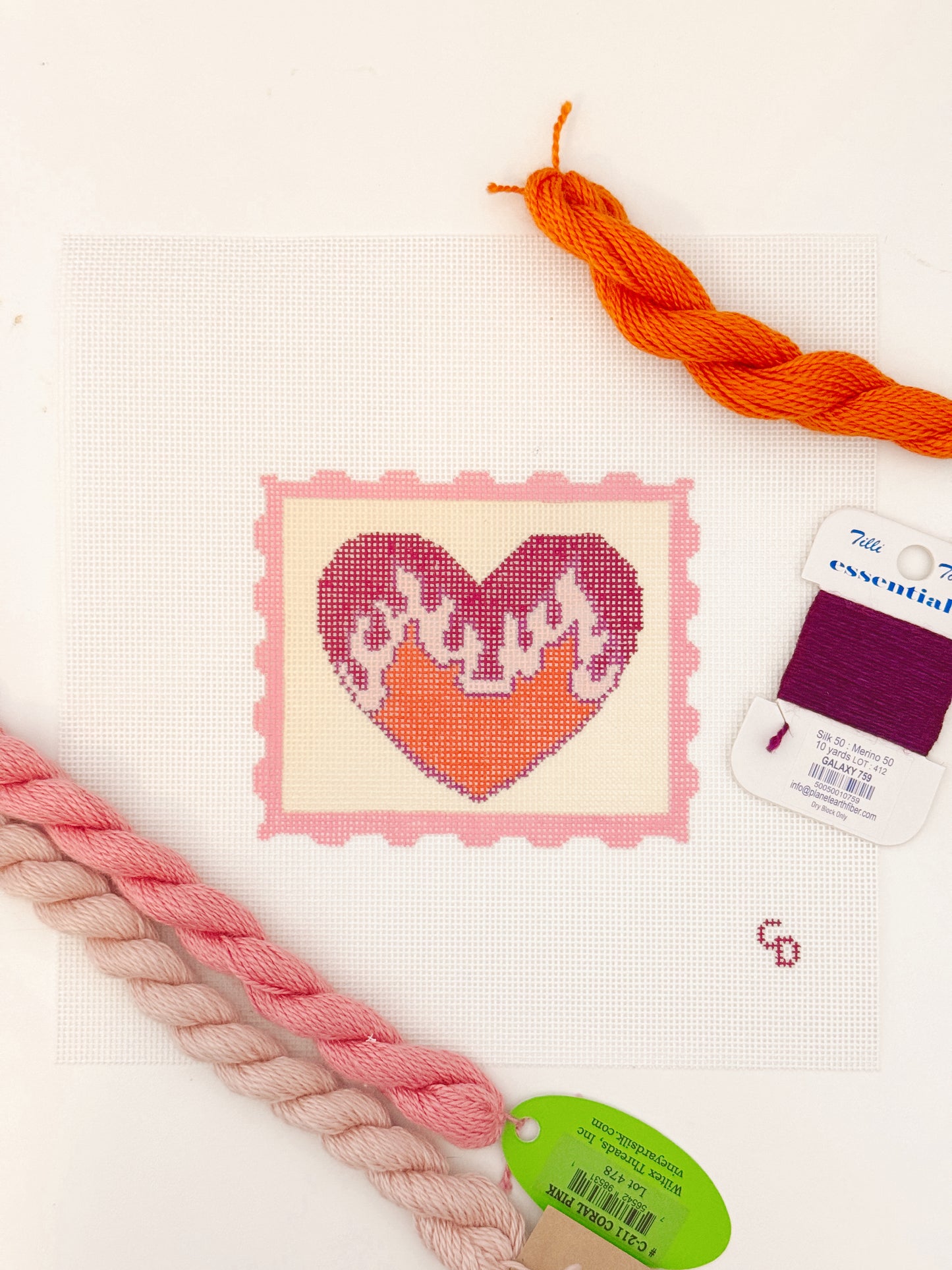 Valentines Day Stamp Needlepoint Canvas, Heart Flame Needlepoint Canvas, 3”x3" Needlepoint Canvas