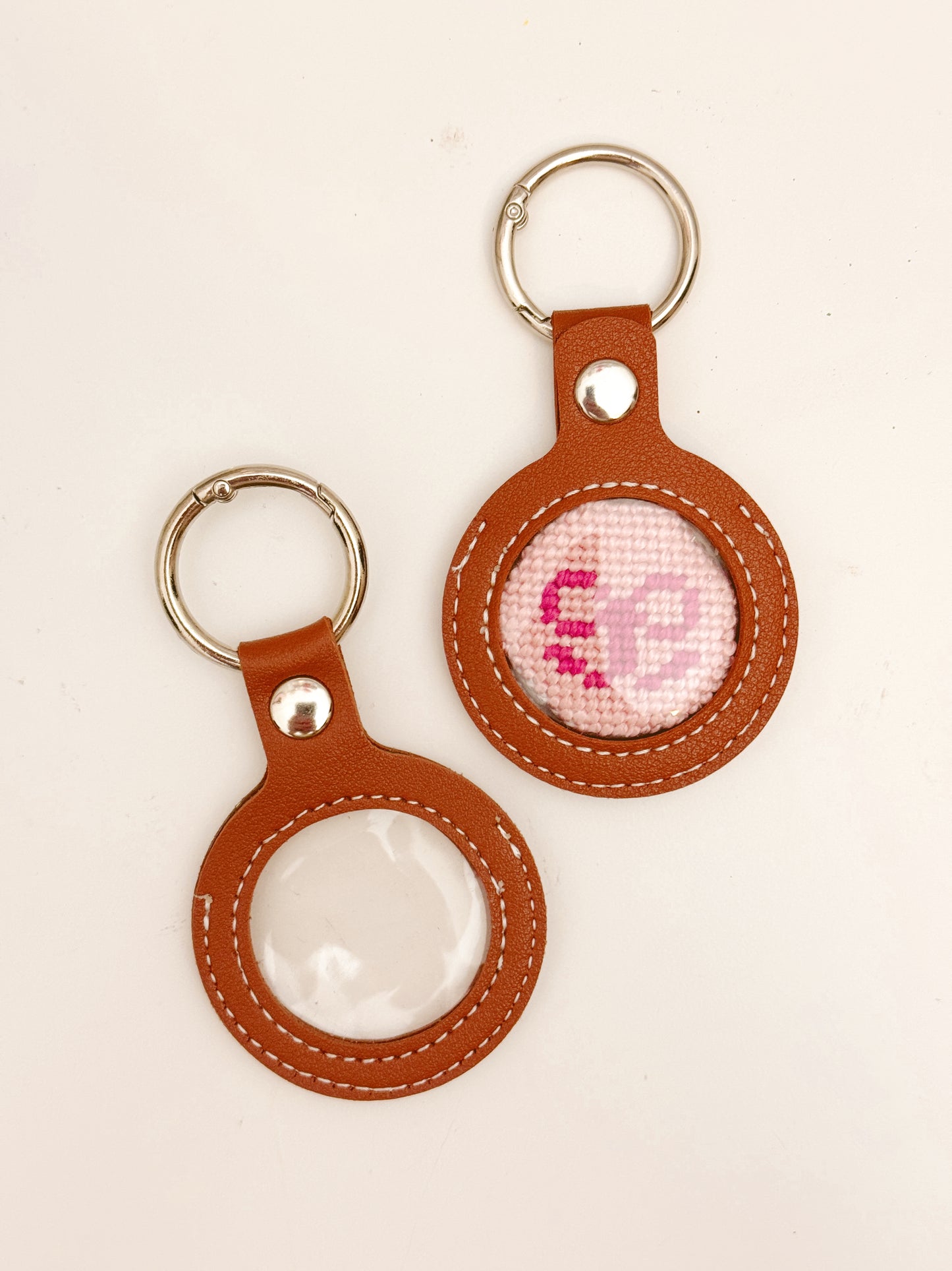 Needlepoint Self Finishing PU Leather Key Fob Bag Tag Interchangeable Finishing Keychain