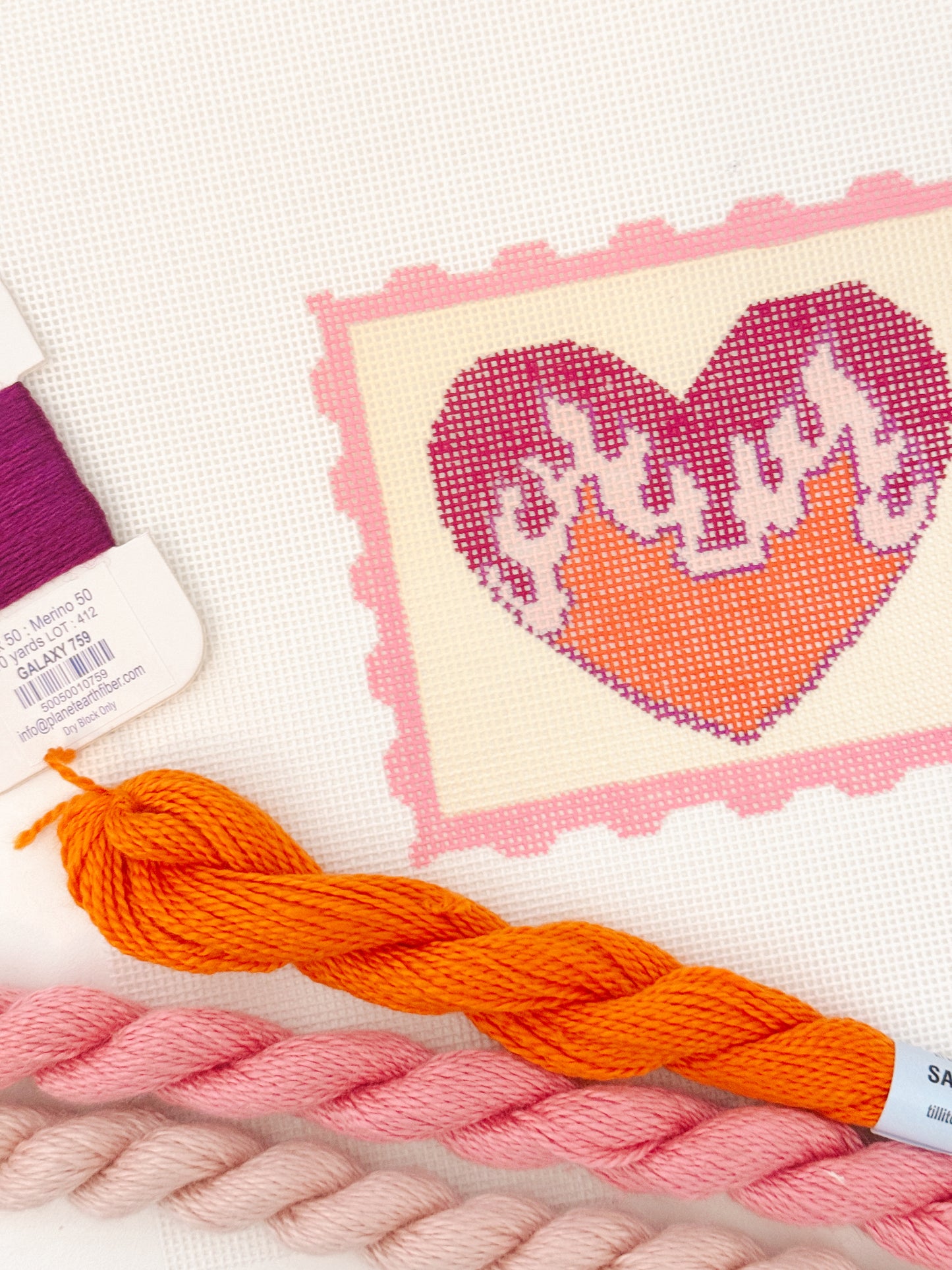 Valentines Day Stamp Needlepoint Canvas, Heart Flame Needlepoint Canvas, 3”x3" Needlepoint Canvas