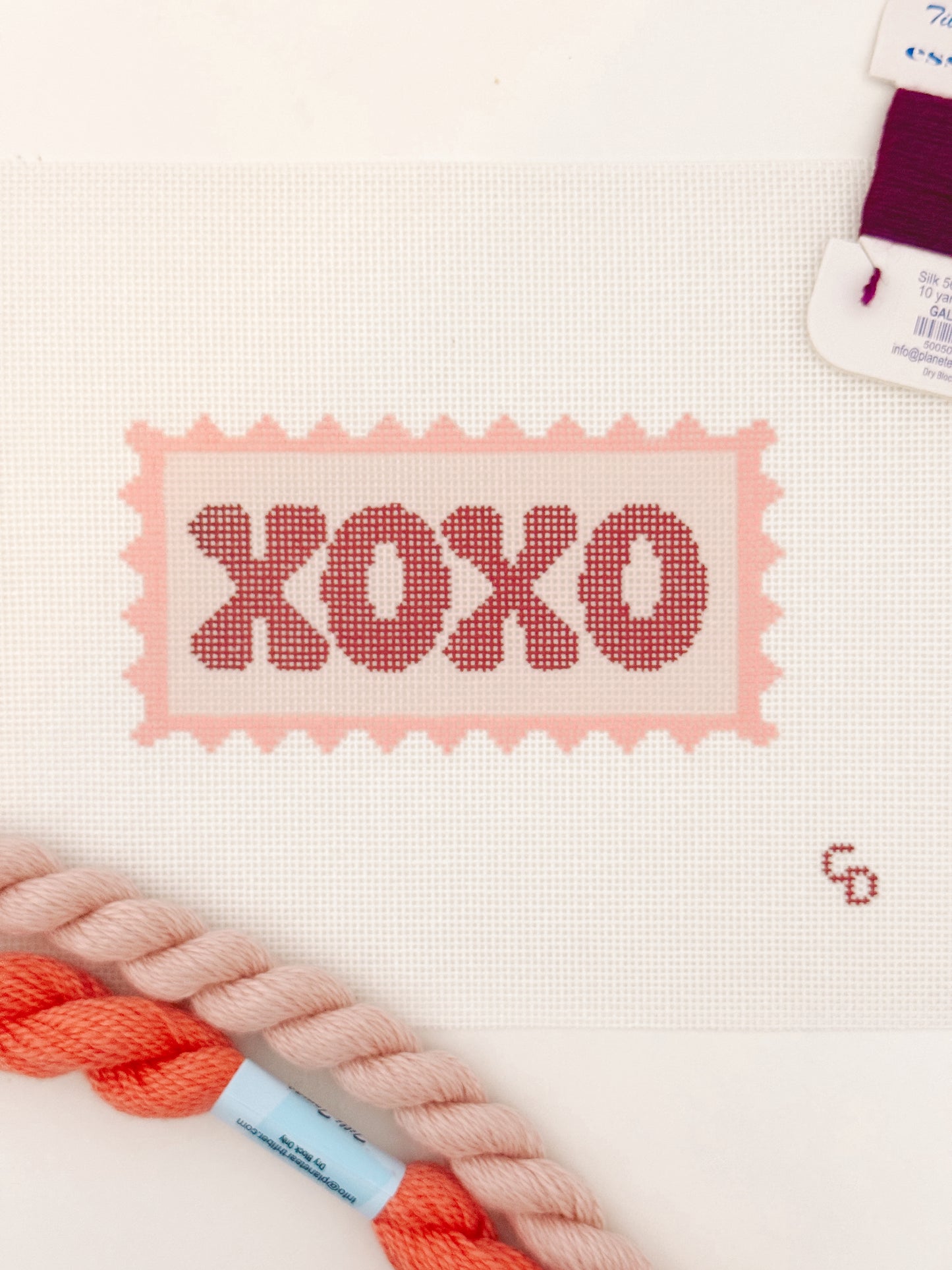 Valentines Day Stamp Needlepoint Canvas, XOXO Needlepoint Canvas, 2”x4" Needlepoint Canvas