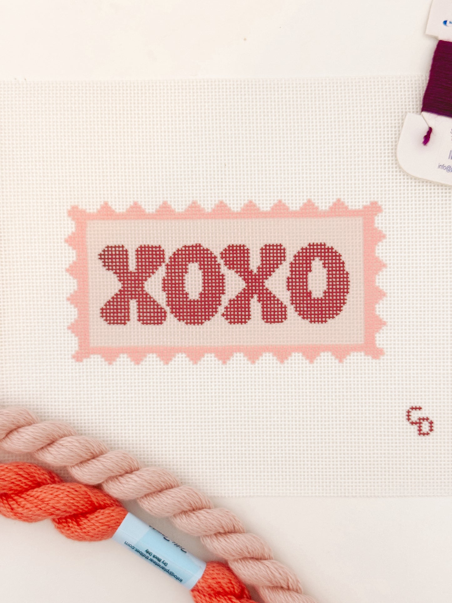 Valentines Day Stamp Needlepoint Canvas, XOXO Needlepoint Canvas, 2”x4" Needlepoint Canvas