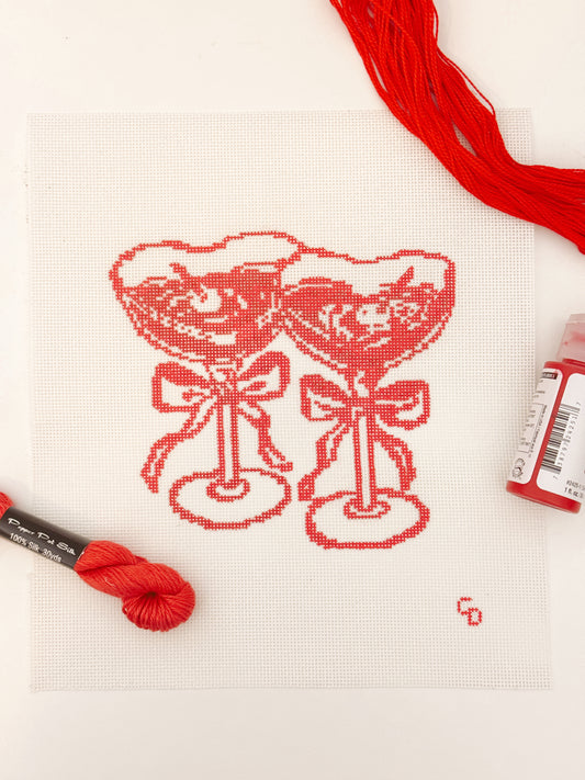 Valentines Day Cocktail Needlepoint Canvas, Heart Drink Needlepoint Canvas, 6"x5” Needlepoint Canvas