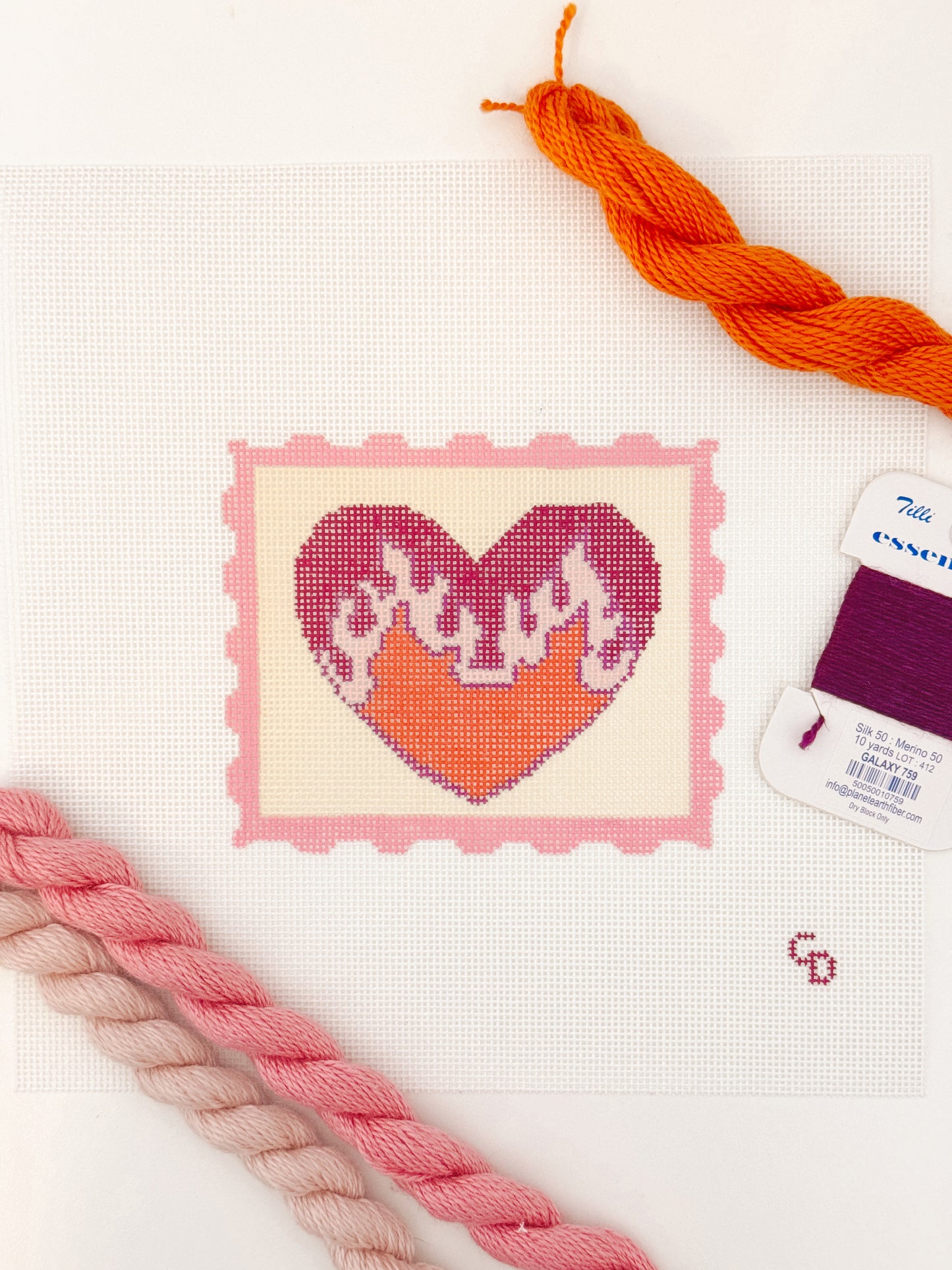 Valentines Day Stamp Needlepoint Canvas, Heart Flame Needlepoint Canvas, 3”x3" Needlepoint Canvas