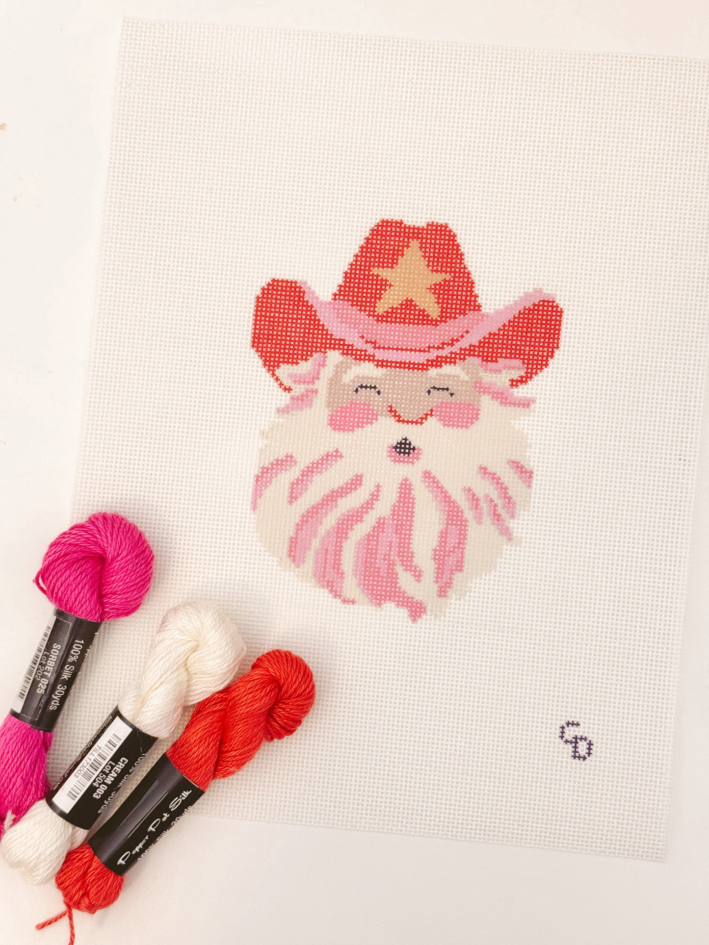 Country Santa Needlepoint Canvas, Cowboy Santa Needlepoint Canvas, 4”x5" Christmas Needlepoint Canvas