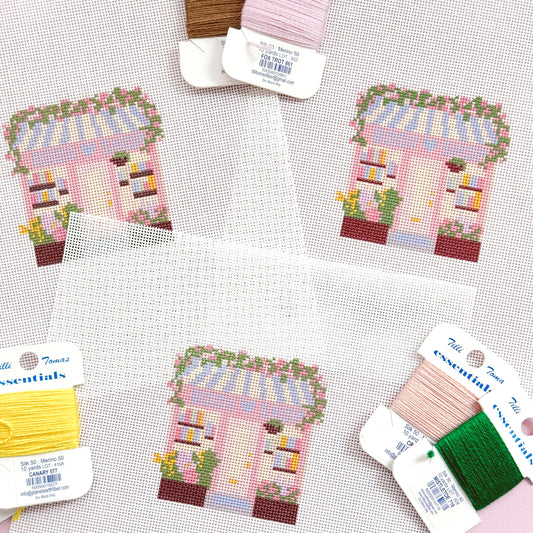 Ready to Ship Hand Painted Book Shop Storefront 3.5” Needlepoint Canvas 18 Mesh Reading Needlepoint Canvas Storefront Hand Painted (Copy)