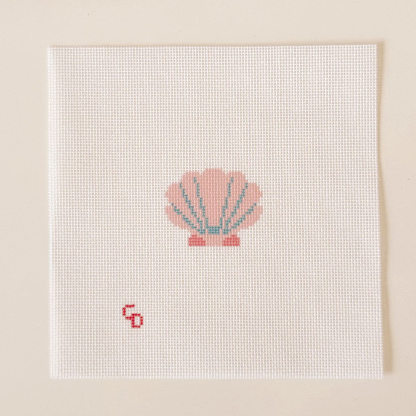 Mini Pink Seashell Stamp Needlepoint Canvas | Hand-Painted 18 Mesh Canvas, Seashell Needlepoint Canvas, Bag Charm Needlepoint Canvas (Copy)