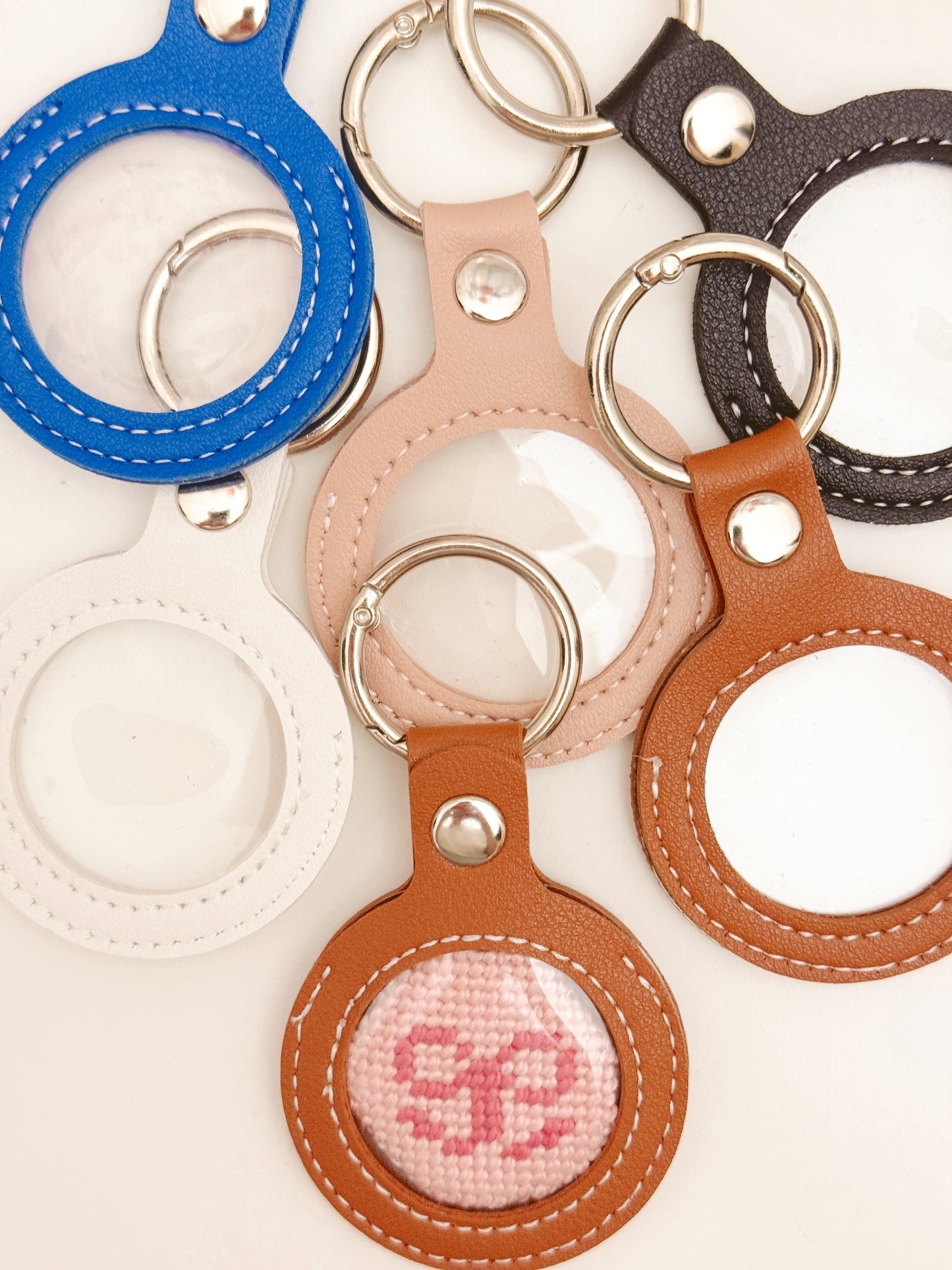 Needlepoint Self Finishing PU Leather Key Fob Bag Tag Interchangeable Finishing Keychain