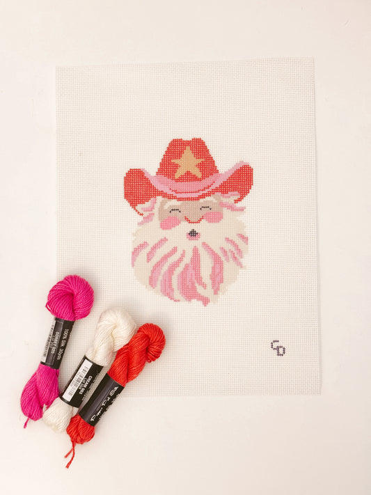 Country Santa Needlepoint Canvas, Cowboy Santa Needlepoint Canvas, 4”x5" Christmas Needlepoint Canvas