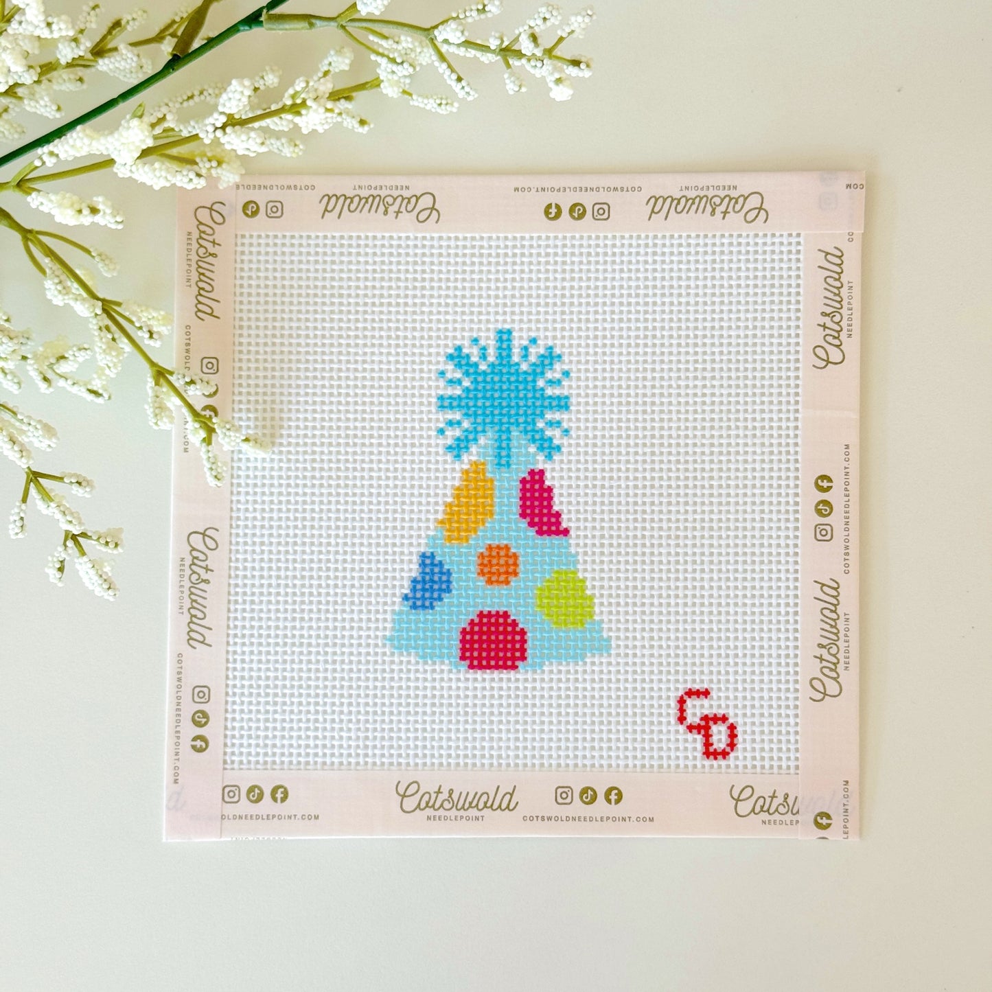 Colorful polka dot party hat 13 mesh hand-painted needlepoint canvas