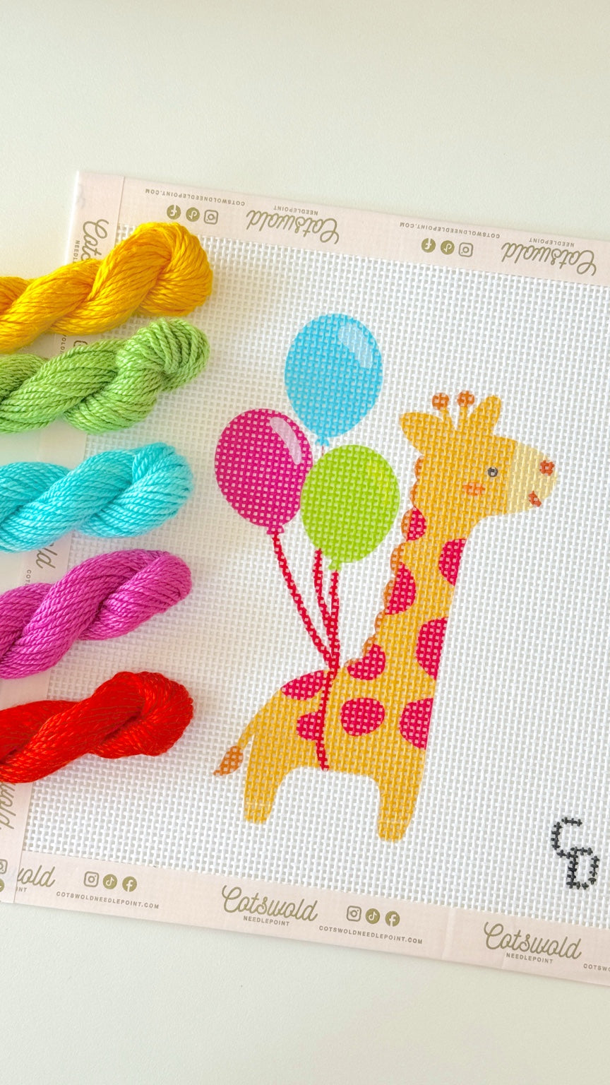 Giraffe with balloons 13 mesh needlepoint canvas angled product view