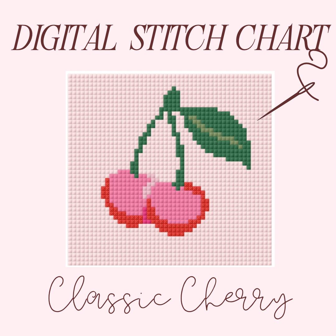 Modern Cherry Needlepoint Design Idea Chart Cross Stitch Pattern Digital PDF Download Paint Your Own Canvas Easy Beginner