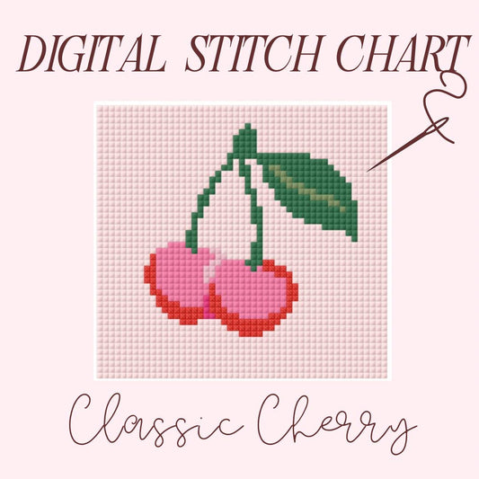 Modern Cherry Needlepoint Design Idea Chart Cross Stitch Pattern Digital PDF Download Paint Your Own Canvas Easy Beginner