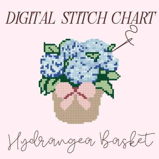 Hydrangeas Basket Needlepoint PDF Stitch Chart, Cross Stitch Hydrangeas Chart, Diy Paint Needlepoint Canvas PDF, 13 Mesh Needlepoint pdf