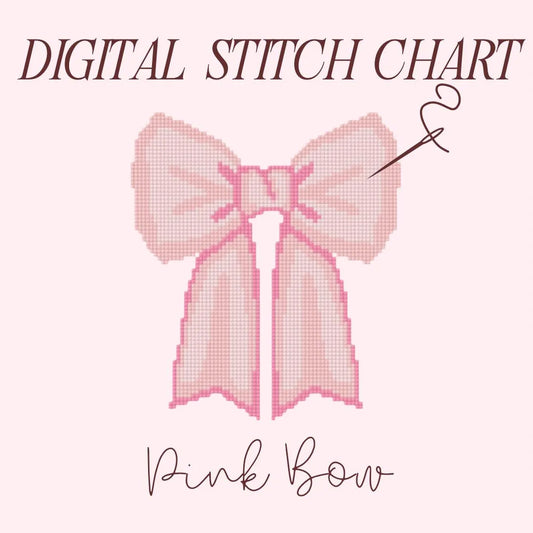 Pink Bow Needlepoint PDF Stitch Chart, Cross Stitch Bow Chart, Diy Paint Needlepoint Canvas PDF, 18 Mesh Needlepoint pdf