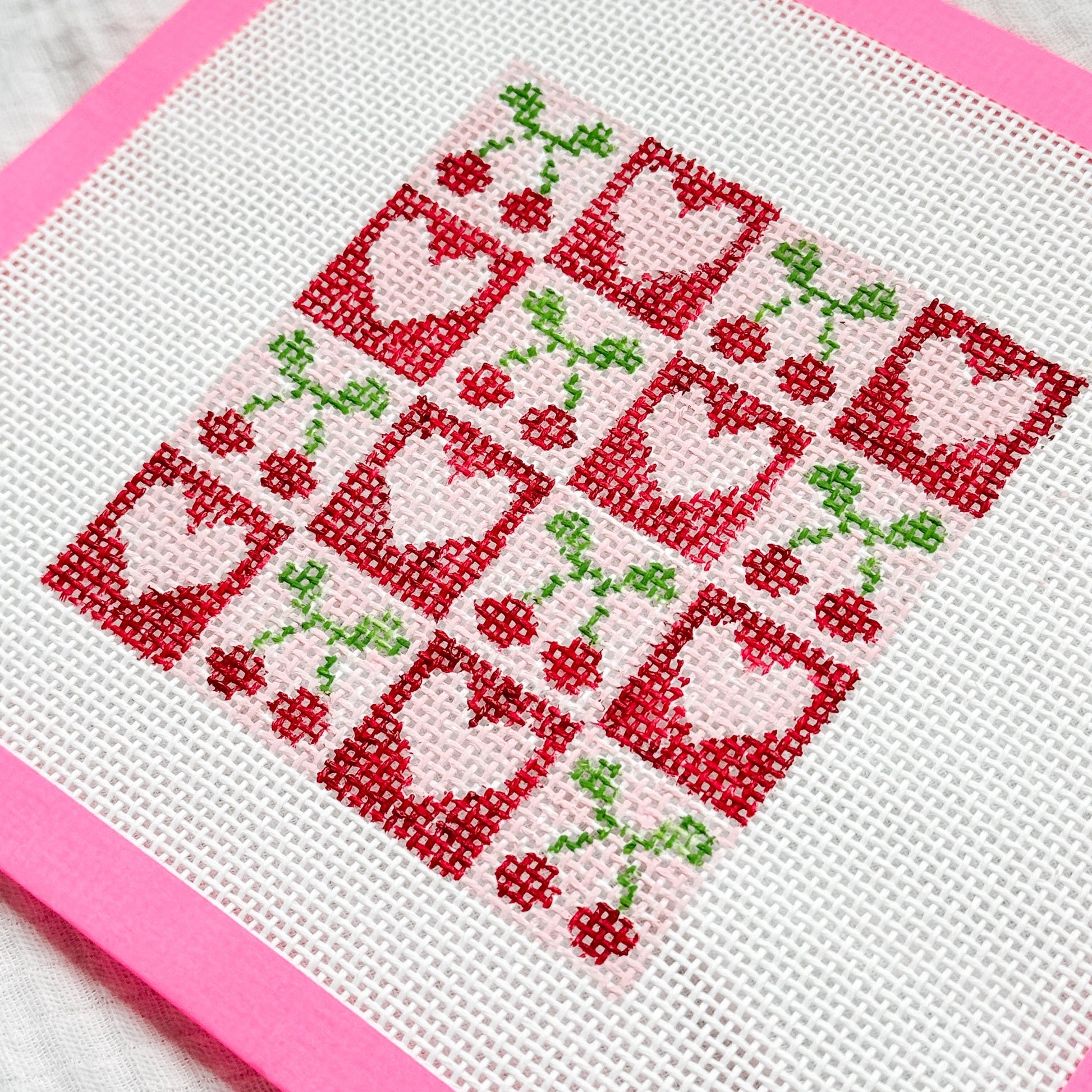 Cherry Checker Board 4” 13 Mesh Hand Painted Needlepoint Canvas, Aesthetic Needlepoint Canvas Modern