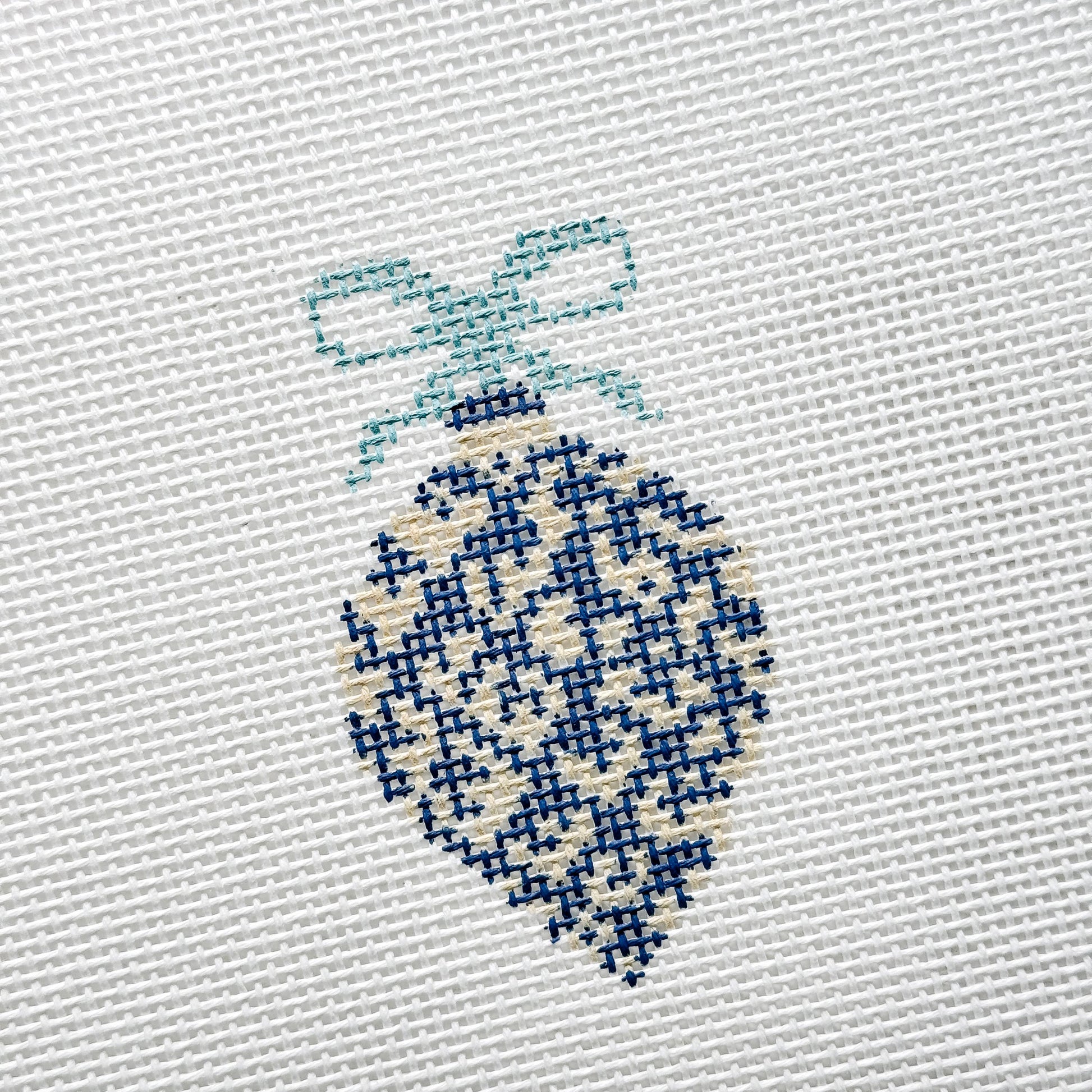 Blue Etoille 4" 13 Mesh Hand Painted Needlepoint Canvas Ornament, Blue White Christmas Ornament Needlepoint Canvas